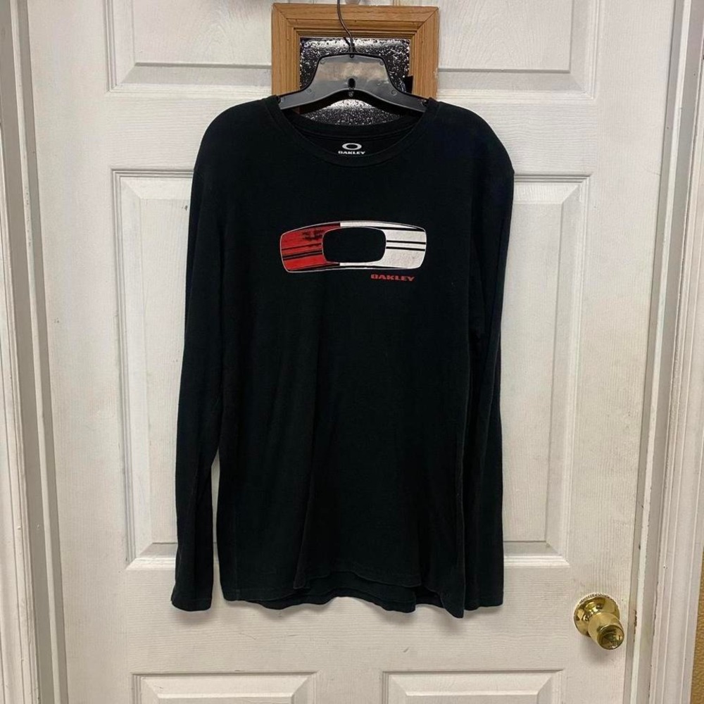 Oakley Mens Black Long Sleeve Graphic T-Shirt Size Medium Regular Fit O Logo Tee